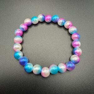 Galaxy Round Elastic Women Pink Blue White Pearlescent Jade Bracelet